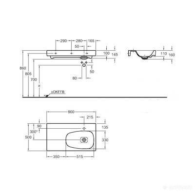 Будкрам купить Citterio Умывальник 900х500мм, полка слева, без перелива Citterio Умывальник 900х500мм, полка слева, без перелива 2