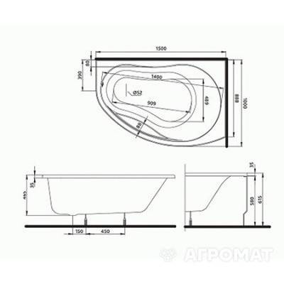 Будкрам купити Ванна акрилова асимметрична PROMISE 150х100 см, права, у комплектi з нiжками та елементами крiплення, біла Ванна акрилова асимметрична PROMISE 150х100 см, права, у комплектi з нiжками та елементами крiплення, біла 3