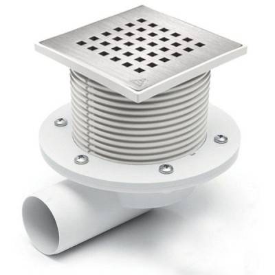 Будкрам купить Двухкорпусной трап с гор. подключением DN50, h-113-169 mm, решетка Квадраты, с сухим сифоном