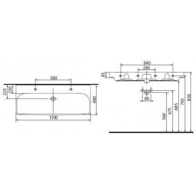Будкрам купить TRAFFIC Умывальник мебельный 120см, с 2 отверстиями TRAFFIC Умывальник мебельный 120см, с 2 отверстиями 3
