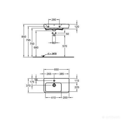 Будкрам купить Renova №1 Comprimo Раковина, с полочкой справа, 650х370мм Renova №1 Comprimo Раковина, с полочкой справа, 650х370мм 2