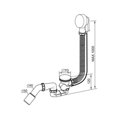 Будкрам купити Cифон для ванни, гофра переливу 100 см, для ванн d52мм, комплект пластик-метал, зливний відвід 40/50мм Cифон для ванни, гофра переливу 100 см, для ванн d52мм, комплект пластик-метал, зливний відвід 40/50мм 2