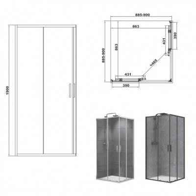 Будкрам купити ART 2.0 Кабіна душова, квадратна, розсувна, колір - хром, 900*900, без піддона, скло прозоре ART 2.0 Кабіна душова, квадратна, розсувна, колір - хром, 900*900, без піддона, скло прозоре 2