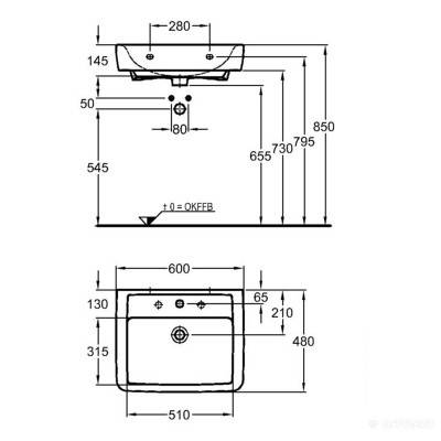 Будкрам купить Renova №1 Умывальник прямок., с отв., с переливом 600х480мм Renova №1 Умывальник прямок., с отв., с переливом 600х480мм 2