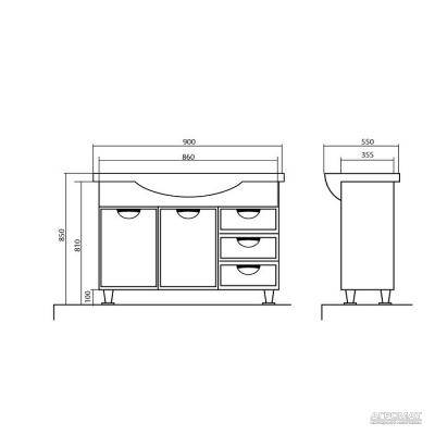 Будкрам купить ГЛОРИЯ Тумба с раковиной-90 Эвита, с корзиной ГЛОРИЯ Тумба с раковиной-90 Эвита, с корзиной 3
