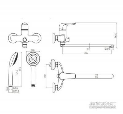 Будкрам купить Palace Evo Смеситель для ванны и душа, излив 350 мм Palace Evo Смеситель для ванны и душа, излив 350 мм 2