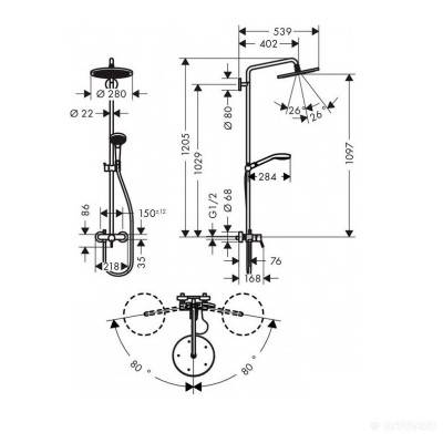 Будкрам купити Croma Select 280 Air 1jet Showerpipe Душова система д/душа Croma Select 280 Air 1jet Showerpipe Душова система д/душа 2