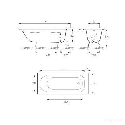 Будкрам купити Soissons ванна, 1700х700х545, біла, без антислизького покриття Soissons ванна, 1700х700х545, біла, без антислизького покриття 2