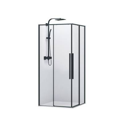 Будкрам купити ART Кабіна душова, квадратна, розсувна, колір - чорний матовий, 100х100, без піддона, скло прозоре