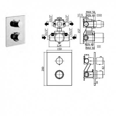 Будкрам купить light Смеситель для ванны термостатический скрытого монтажа на 2 выхода, черн.мат