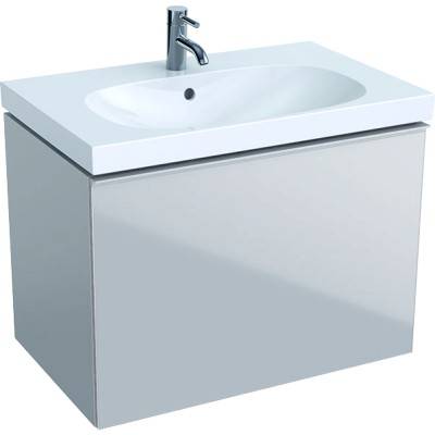 Будкрам купити Acanto Тумба для умивальника 75 см, з одним висувним ящиком і одним внутрішнім висувним ящиком: корпус: лакований матовий / пісочно-сірий, фасад: пісочно-сіре скло