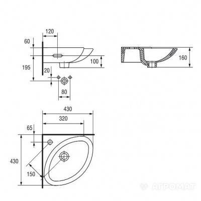 Будкрам купити TETA Раковина 43x43 кут., отв. по центру TETA Раковина 43x43 кут., отв. по центру 2