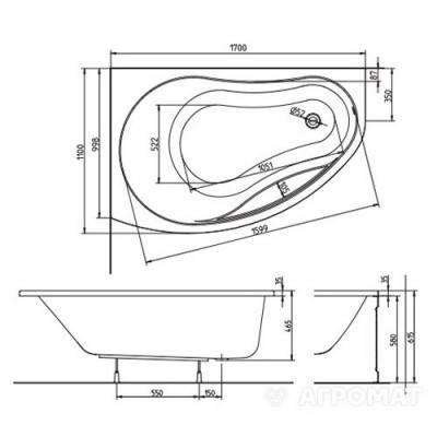 Будкрам купити Ванна акрилова асимметрична PROMISE 170х110 см, ліва, у комплектi з нiжками та елементами крiплення, біла Ванна акрилова асимметрична PROMISE 170х110 см, ліва, у комплектi з нiжками та елементами крiплення, біла 3