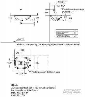 Будкрам купить Citterio Умывальник-столешница 560х400мм, без отв. под смеситель, без перелива Citterio Умывальник-столешница 560х400мм, без отв. под смеситель, без перелива 2
