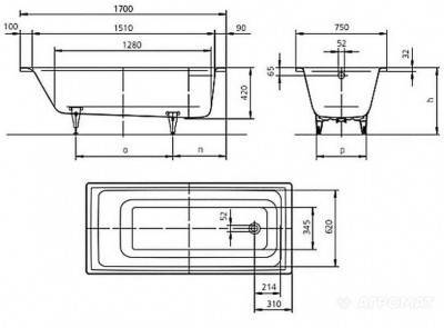 Будкрам купити Mod.652 PURO Ванна 170x75см з самоочистним покриттям, білий Mod.652 PURO Ванна 170x75см з самоочистним покриттям, білий 3