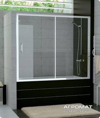 Будкрам купить TOP-Line шторка для ванны с раздвижными дверями и фиксированной частью, стекло прозрачное, проф.белый