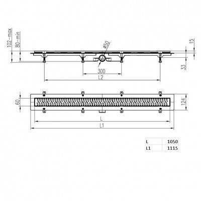 Будкрам купити Душовий канал 1050 мм з матовою решіткою Класік та Під плитку, нержавіюча сталь, горизонтальний фланець, кромка з нержавіючої сталі Душовий канал 1050 мм з матовою решіткою Класік та Під плитку, нержавіюча сталь, горизонтальний фланець, кромка з нержавіючої сталі 2