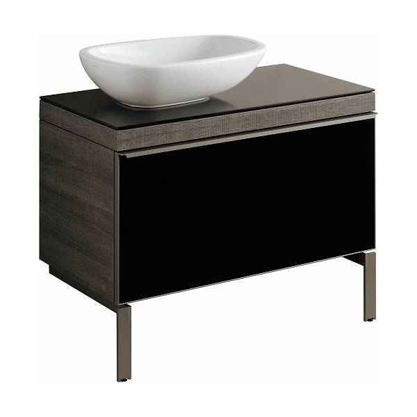 Будкрам купить Citterio Шкафчик под умывальник 884x543x504 мм, со стеклянной поверхностью с вырезом под сифон, корпус: темн.дуб, фасад: стеклянная панель черная