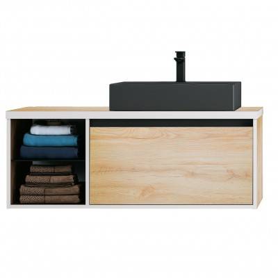 Будкрам купить UP Тумба 100 с раковиной, светлый дуб, раковина черная