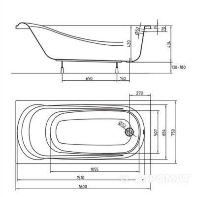Будкрам купити Ванна акрилова прямокутна SAGA 160х75 см у комплектi з нiжками та елементами крiплення, біла Ванна акрилова прямокутна SAGA 160х75 см у комплектi з нiжками та елементами крiплення, біла 2