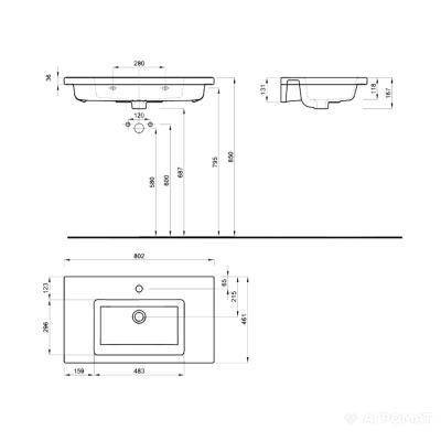 Будкрам купити TWINS Раковина 80 см, з тонким бортом TWINS Раковина 80 см, з тонким бортом 2