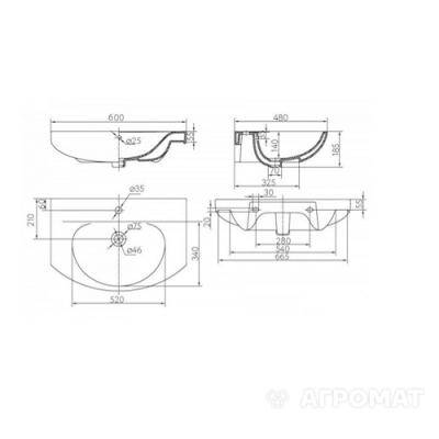 Будкрам купить RUNA Умывальник мебельный 60 см с центральным отверстием (белый) RUNA Умывальник мебельный 60 см с центральным отверстием (белый) 2