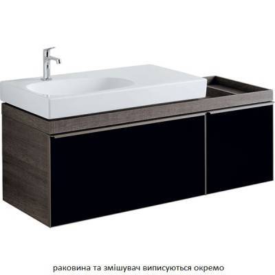Будкрам купить Citterio Тумба под умывальник 90 см, с 2 висув.ящиками и полкой справа, корпус: серо-коричневый дуб; фасад: стеклянная панель черного цвета