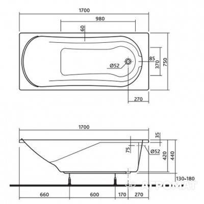 Будкрам купити Ванна акрилова прямокутна COMFORT 170х75 см у комплектi з нiжками та елементами крiплення, біла Ванна акрилова прямокутна COMFORT 170х75 см у комплектi з нiжками та елементами крiплення, біла 3
