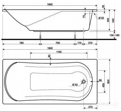 Будкрам купити Ванна акрилова прямокутна COMFORT 190х90 см у комплектi з нiжками та елементами крiплення, біла Ванна акрилова прямокутна COMFORT 190х90 см у комплектi з нiжками та елементами крiплення, біла 3