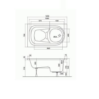 Будкрам купити Ванна акрилова прямокутна DIUNA 120х70 см у комплектi з нiжками та елементами крiплення, біла Ванна акрилова прямокутна DIUNA 120х70 см у комплектi з нiжками та елементами крiплення, біла 2