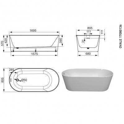 Будкрам купить OVALE Ванна отдельностоящая 1695*805*570 OVALE Ванна отдельностоящая 1695*805*570 2