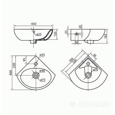 Будкрам купити RUNA Умивальник 35 см кутовий з отвором (білий) RUNA Умивальник 35 см кутовий з отвором (білий) 2