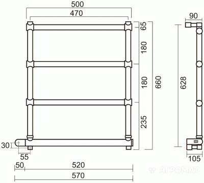 Будкрам купить SOLE Полотенцесушитель эл., межосевое 370мм (470х660мм), 4 секции, бокс "B", хром SOLE Полотенцесушитель эл., межосевое 370мм (470х660мм), 4 секции, бокс "B", хром 2