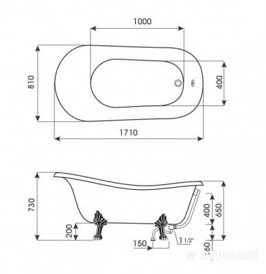 Будкрам купить Stone Antica Ванная 171x81, фурнитура-золото Stone Antica Ванная 171x81, фурнитура-золото 2