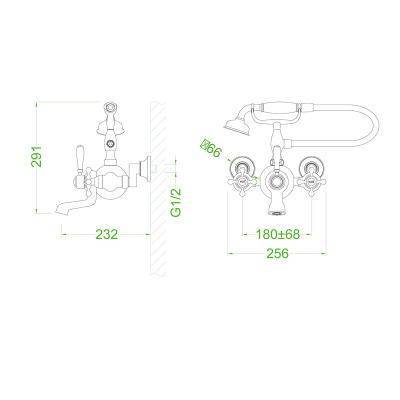 Будкрам купить Charlestone Ceramic Смеситель для ванны из стены, шланг ручной душ, хром Charlestone Ceramic Смеситель для ванны из стены, шланг ручной душ, хром 2