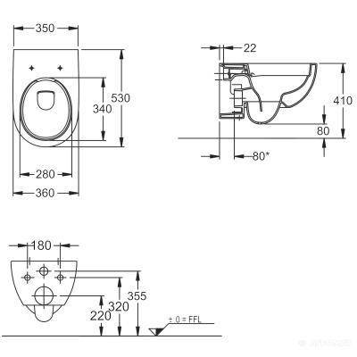 Будкрам купить Renova Premium Унитаз подвесной без ободка, 4,5/6 л, белый Renova Premium Унитаз подвесной без ободка, 4,5/6 л, белый 3