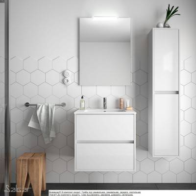 Будкрам купить NOJA 600 WH Комплект мебели для ванной комнаты: тумба под раков. 600мм , раковина 610х460, зеркало 600х800, светильник для дзерк., цвет белый глянцець