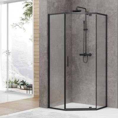 Будкрам купити ART 2.0 Кабіна душова, п'ятикутна, розпашна, колір - чорний матовий, 900*900, без піддона, скло прозоре