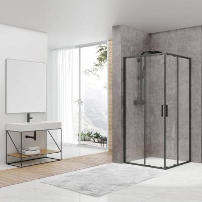 Будкрам купити ART 2.0 Кабіна душова, квадратна, розсувна, колір - чорний матовий, 900*900, без піддона, скло прозоре