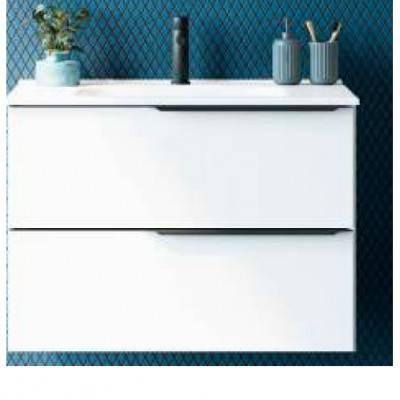 Будкрам купить Тумба MIO 80 2 ящика, белый матовый/ручка черный матовый керамическая раковина Slim, белый глянец