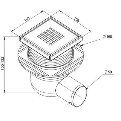 Будкрам купити Трап решiтка нержавiюча сталь CUBO 106х106мм, горизонтальний злив d50 Трап решiтка нержавiюча сталь CUBO 106х106мм, горизонтальний злив d50 2