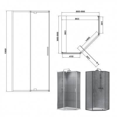Будкрам купити ART 2.0 Кабіна душова, п'ятикутна, розпашна, колір - чорний матовий, 900*900, без піддона, скло прозоре ART 2.0 Кабіна душова, п'ятикутна, розпашна, колір - чорний матовий, 900*900, без піддона, скло прозоре 2