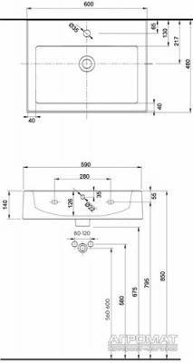 Будкрам купити TWINS Умивальник прямокутний 60см, з отв., 60 x 46см TWINS Умивальник прямокутний 60см, з отв., 60 x 46см 2