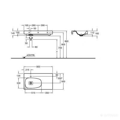 Будкрам купить Citterio Умывальник 900х500мм, полка справа, без перелива Citterio Умывальник 900х500мм, полка справа, без перелива 2