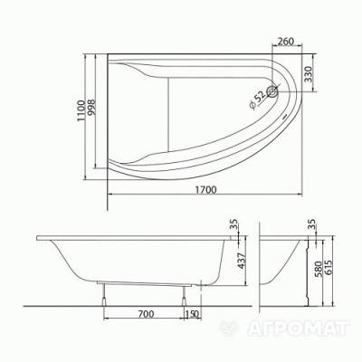 Будкрам купити Ванна акрилова асимметрична MIRRA 170х110 см, ліва, у комплектi з нiжками та елементами крiплення, біла Ванна акрилова асимметрична MIRRA 170х110 см, ліва, у комплектi з нiжками та елементами крiплення, біла 3