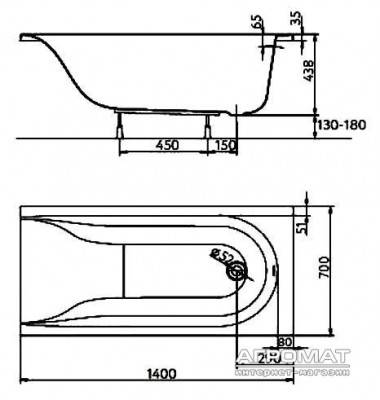 Будкрам купити Ванна акрилова прямокутна MIRRA 140х70 см у комплектi з нiжками та елементами крiплення, біла Ванна акрилова прямокутна MIRRA 140х70 см у комплектi з нiжками та елементами крiплення, біла 2