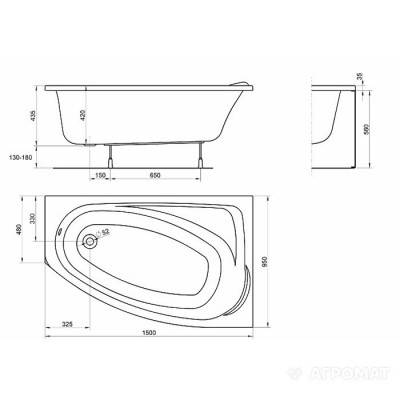 Будкрам купити Ванна акрилова асимметрична MYSTERY 150х95 см, права, у комплектi з нiжками та елементами крiплення, біла Ванна акрилова асимметрична MYSTERY 150х95 см, права, у комплектi з нiжками та елементами крiплення, біла 3