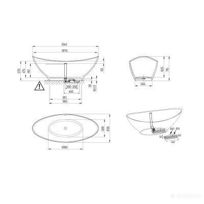 Будкрам купити Ванна FELICE 1950x830 Silk Stone зі зливом/переливом, біла Ванна FELICE 1950x830 Silk Stone зі зливом/переливом, біла 5