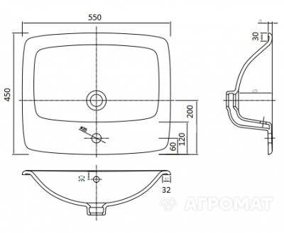 Будкрам купити NOVA PRO Умивальник прямокутний, що вбуд. в стільницю, 55см NOVA PRO Умивальник прямокутний, що вбуд. в стільницю, 55см 2