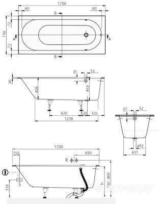 Будкрам купити OBERON  Ванна 170х75см OBERON  Ванна 170х75см 2